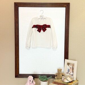 Gymboree EUC 2011 Merry Occasions line White LS Tee with Red Plaid Bow Size 5